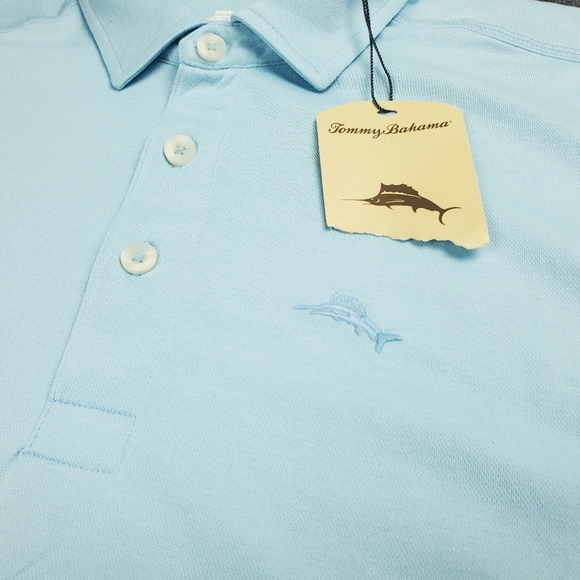 Tommy Bahama Polo Shirt Mens Medium Pique Cotton Blend Light Blue Short Sleeve - Picture 4 of 10